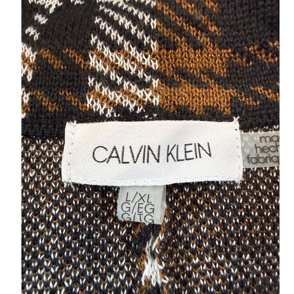 Calvin Klein Womens Plaid Knit Cape Mock Neck Turn-Lock Clasp Black Brown L/XL - Picture 2 of 5